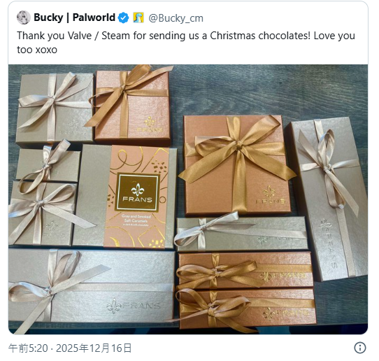 《幻兽帕鲁》开发者致致谢V社赠送巧克力 没想到多个工作室也有