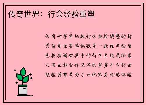 传奇世界：行会经验重塑